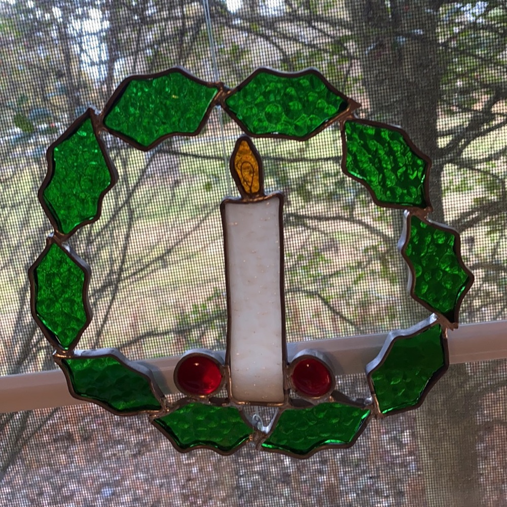 Stained glass Christmas wreath sun catcher